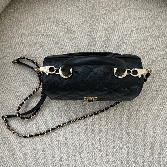 Chanel Black Quilted Grained Calfskin Mini Bag with Top Handle Gold Hardware - Picture 5 of 12